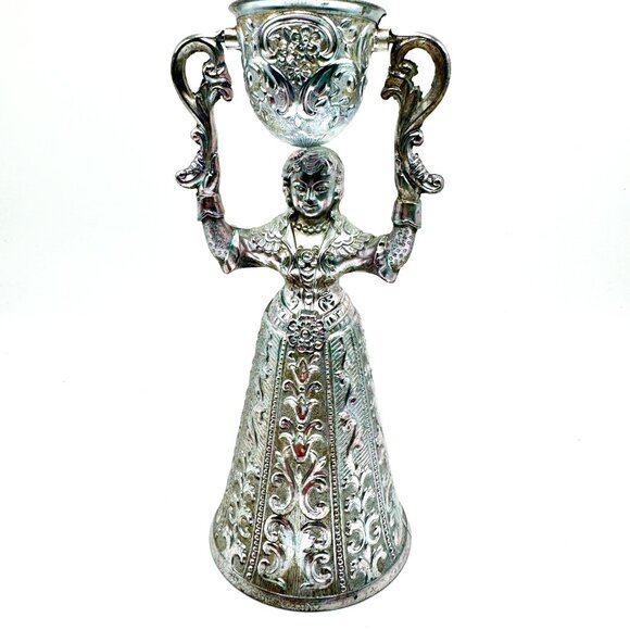 Vtg Silver & Gold Plated Nuremberg Germany Double Toasting Wedding Cup Figurine - Picture 1 of 10